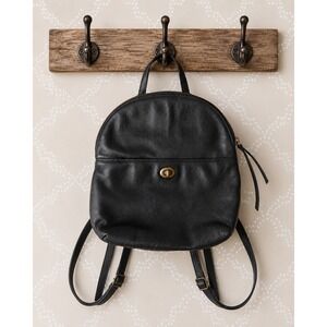 Margot Leather Backpack Turn Lock Front Pocket Black Small